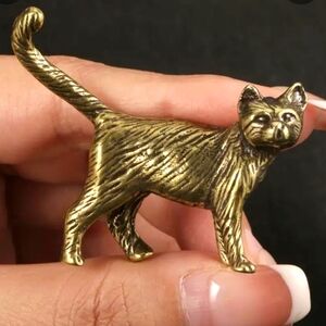 Cute Brass Tabby Cat Miniature Statuette New